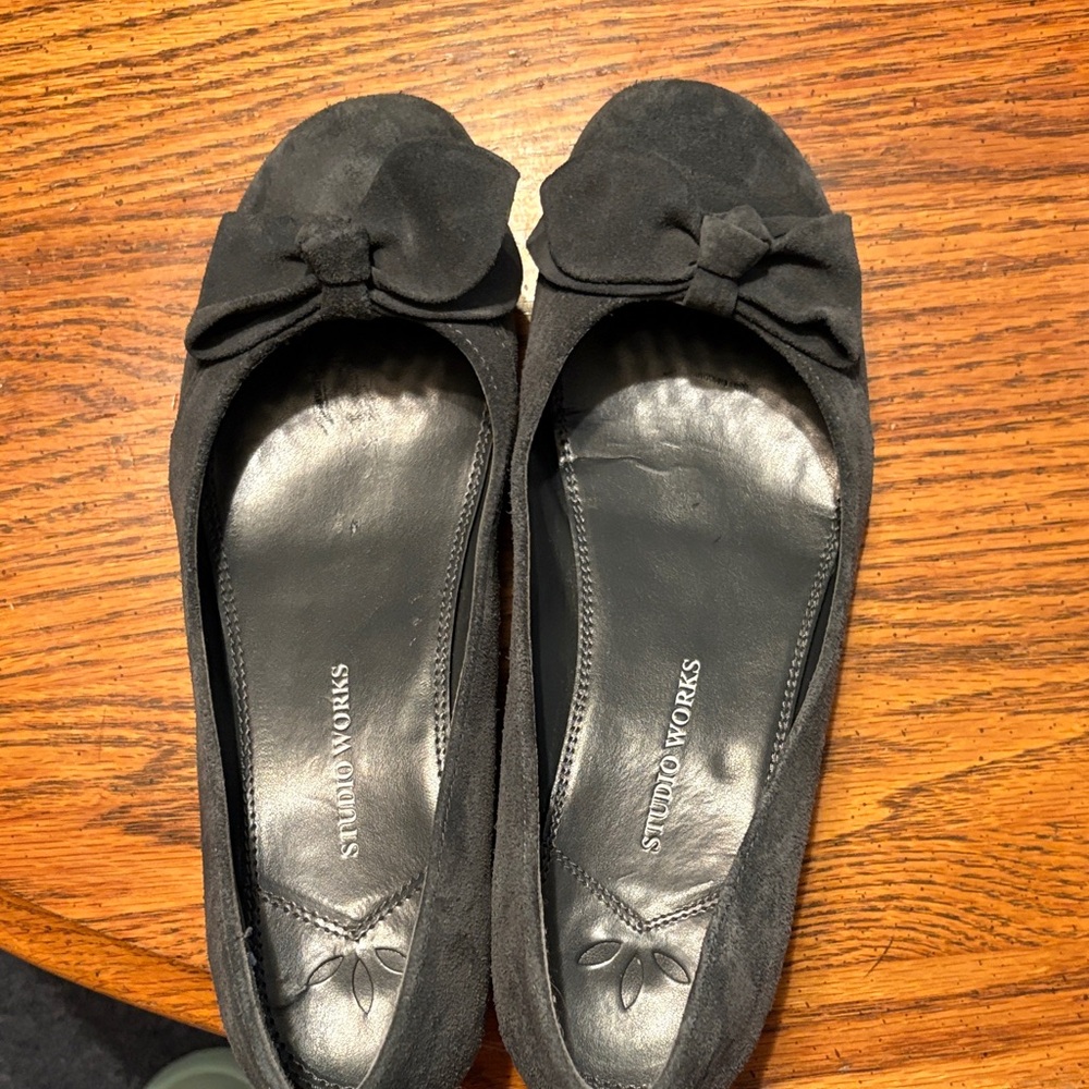 Studio Works Black Suede Flats with Bow